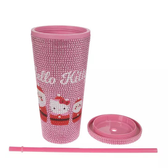 Tumbler con Brillos Hello Kitty Santa ***Preorden***