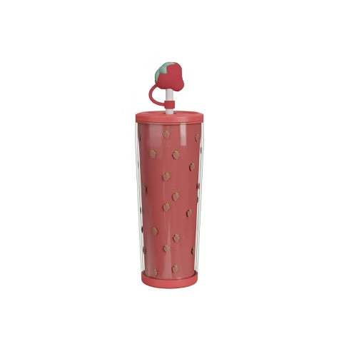Tumbler De Plástico Con Cubre Popotes Rosita Fresita ***Preorden***