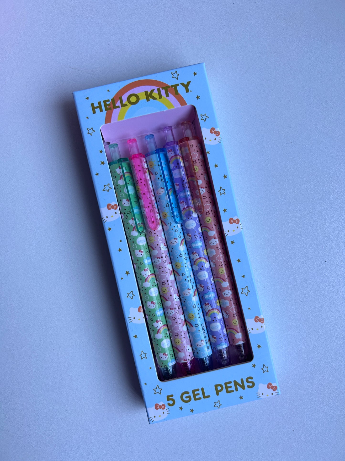 Paquete de 5 Plumas Hello Kitty Arcoíris