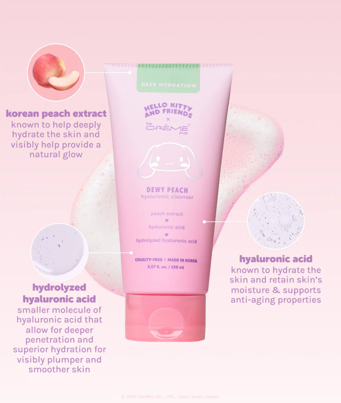 Dewy Peach Hyaluronic Cleanser Cinnamoroll The Créme Shop ***Proerden****