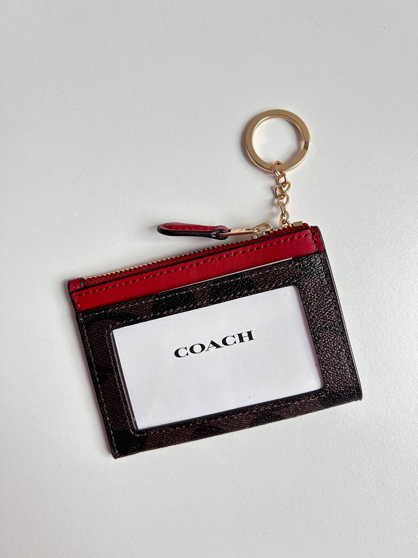 Mini Skinny Id Case Rojo y Café Coach