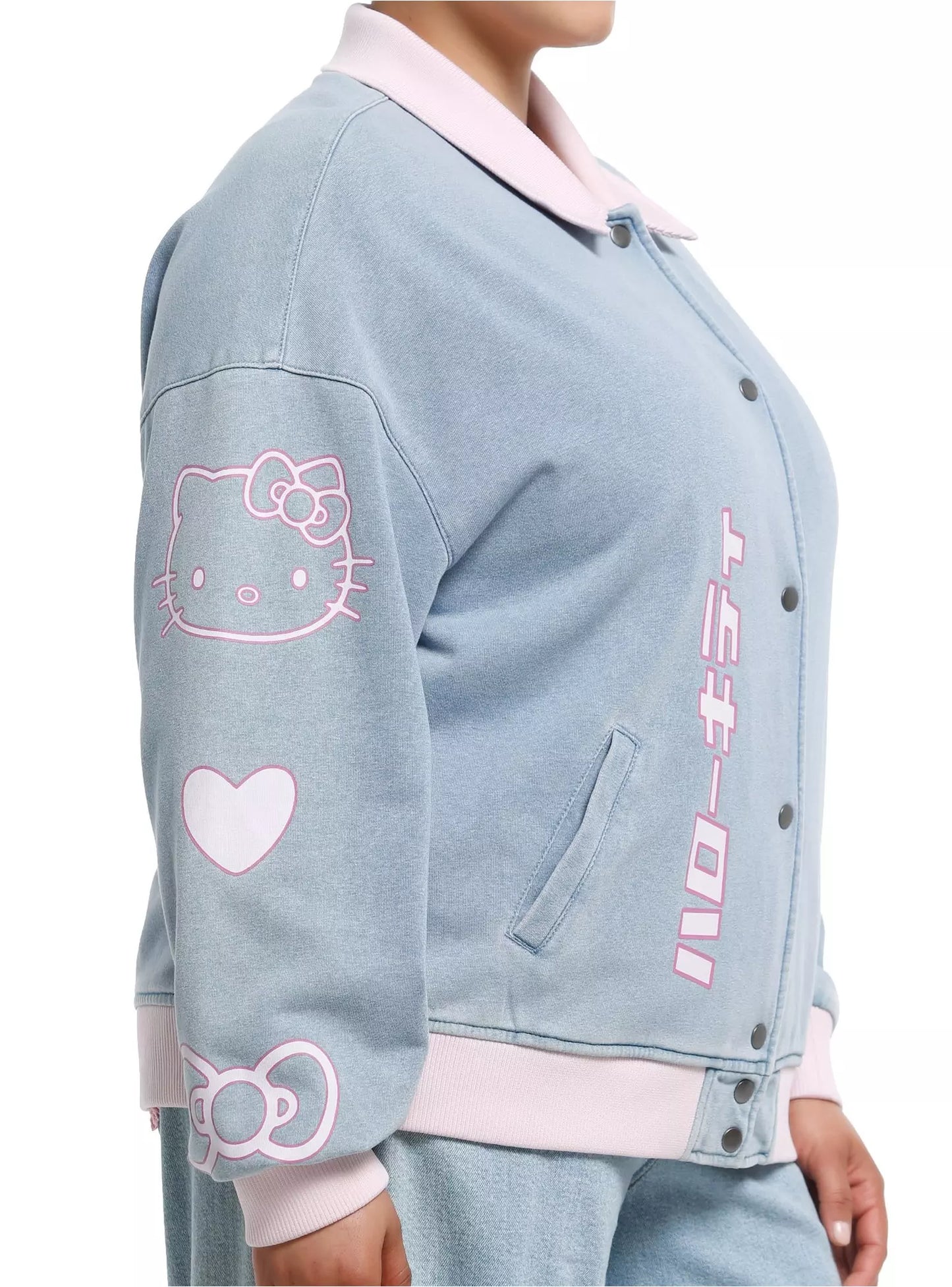 Hello Kitty Pink Trim Demin Girls Bomber Jacket Plus Size ***Preorden***