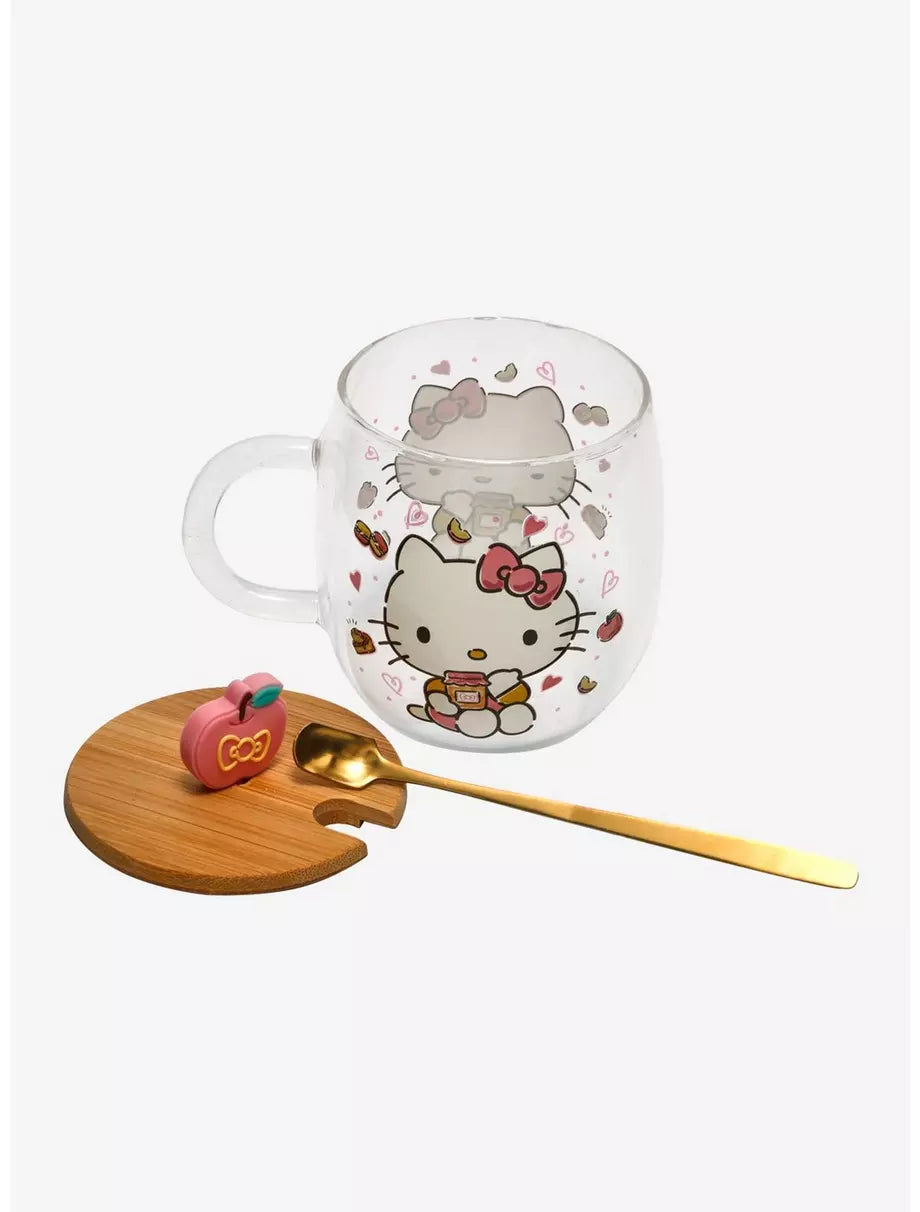 Taza cristal con tapa y cuchara Hello Kitty