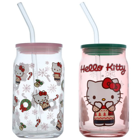 Set de 2 Vasos De Cristal Hello Kitty Suéter Galletita De Jengibre ***Preorden***