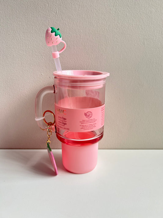 Tumbler De Cristal Con Llavero de Fresa