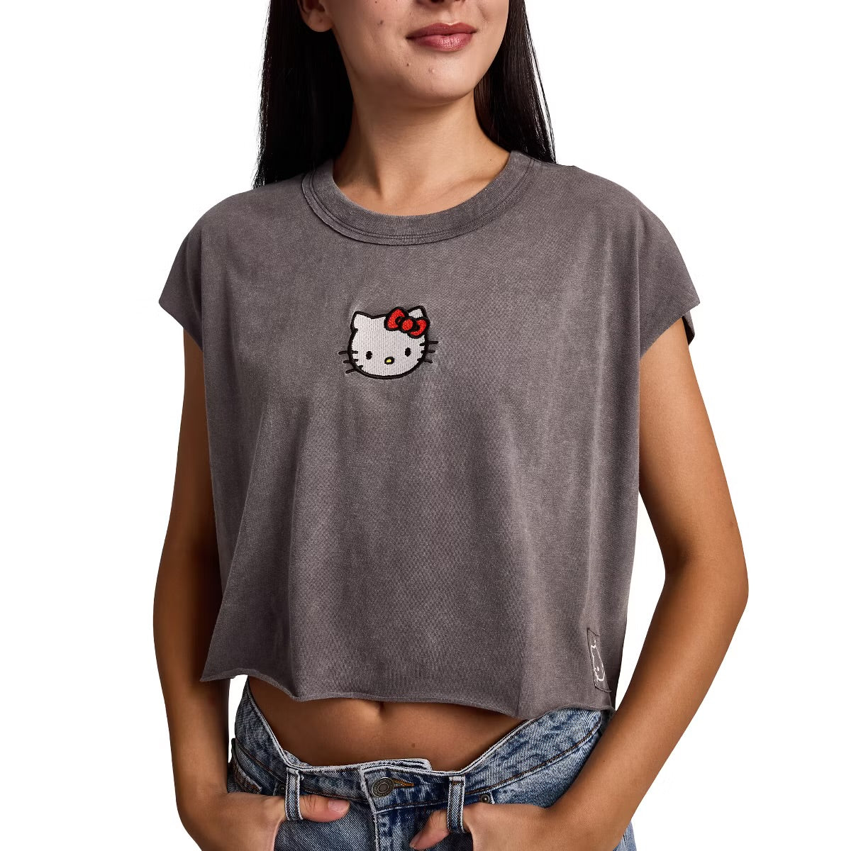 Playera Crop Top Hello Kitty Gris ***Preorden***
