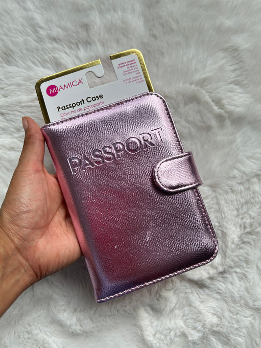 Porta Pasaporte Rosa Metálico