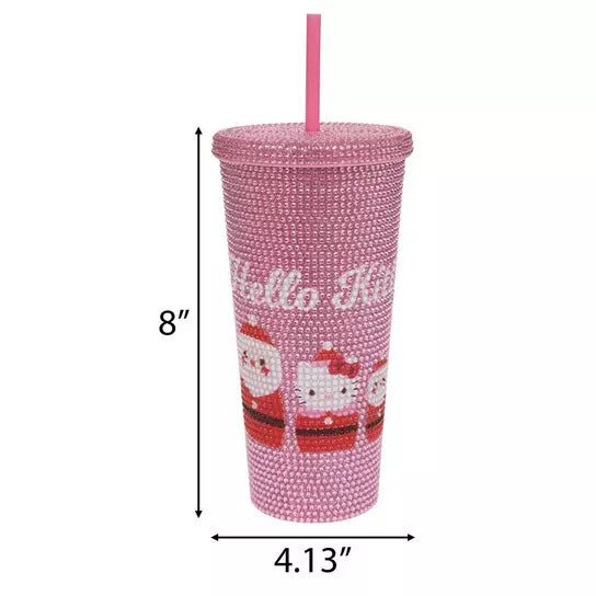 Tumbler con Brillos Hello Kitty Santa ***Preorden***