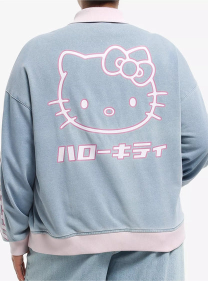 Hello Kitty Pink Trim Demin Girls Bomber Jacket Plus Size ***Preorden***