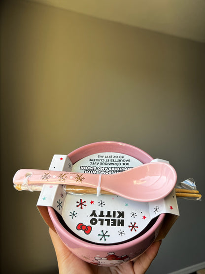 Bowl Con Palillos Y Palillos Hello Kitty  Snowman Pink