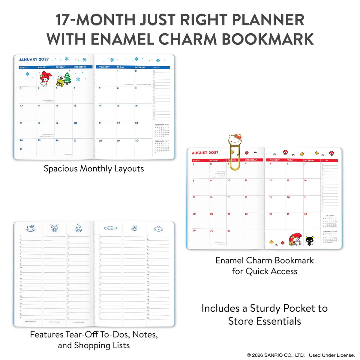 Planner 17 Meses Con Separador Metálico Sanrio Retro ***Preorden***