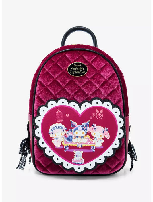 Her Universe My Melody & Kuromi & My Sweet Piano Velvet Mini Backpack *preorden