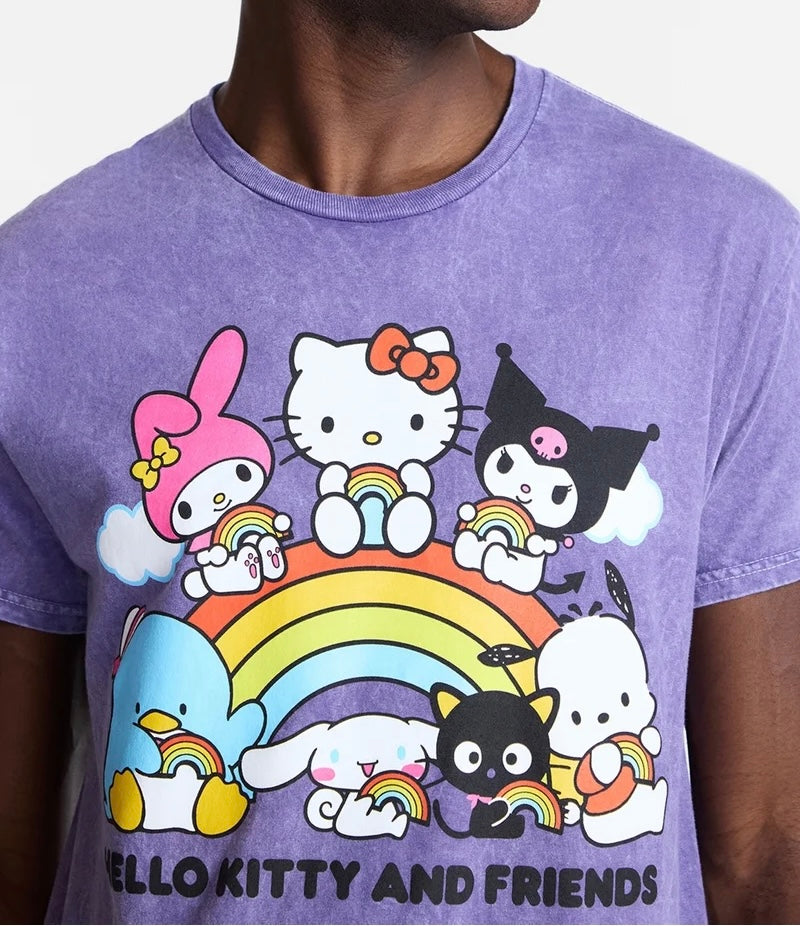 Playera (Hombre) Hello Kitty y Sus Amigos Arcoíris ***Preorden***