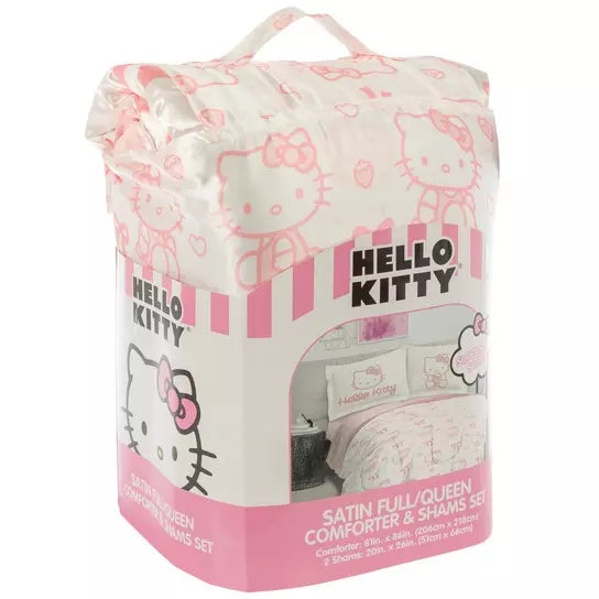 Set de Edredón Y Fundas Para Almohada Hello Kitty Tamaño Queen Tipo Satén***Preorden***