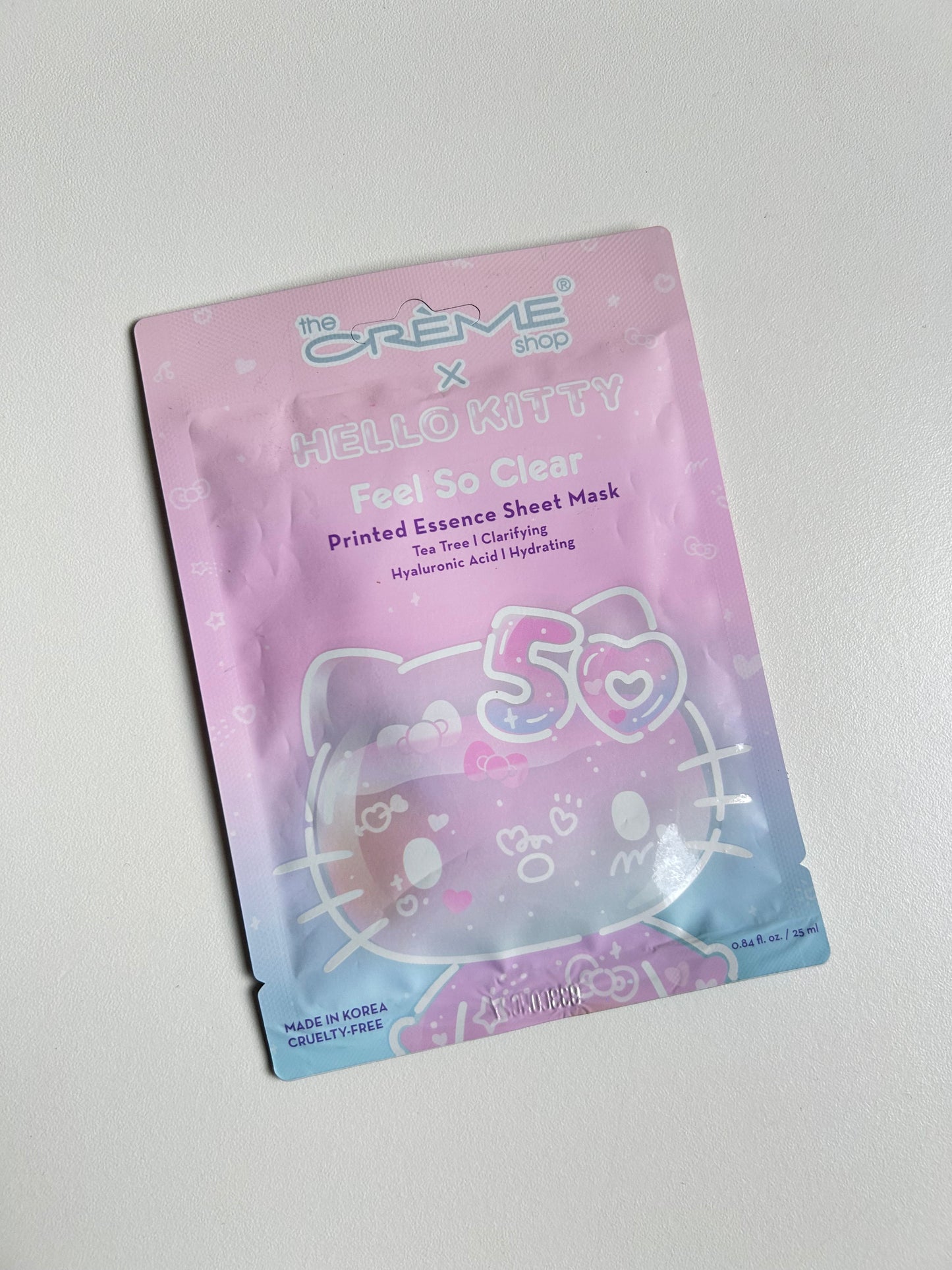 Mascarilla Hello Kitty 50th Feel so clear (Ácido hialurónico, te de árbol)