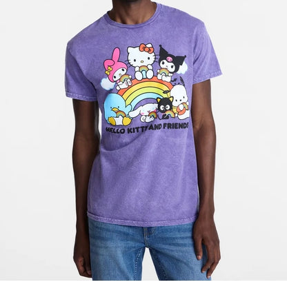 Playera (Hombre) Hello Kitty y Sus Amigos Arcoíris ***Preorden***