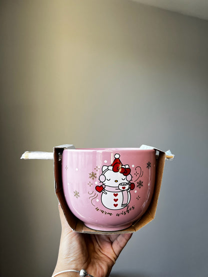 Bowl Con Palillos Chinos Hello Kitty  Snowman Pink ***Preorden***