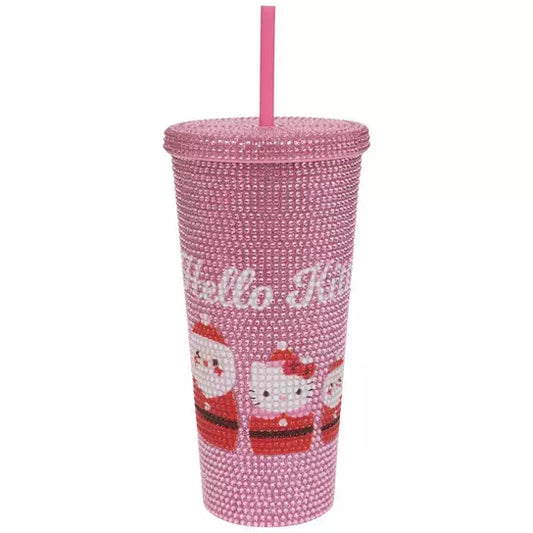 Tumbler con Brillos Hello Kitty Santa ***Preorden***